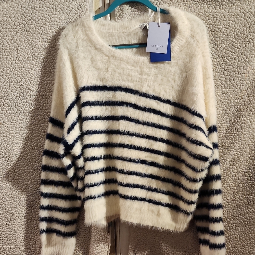 La Ligne Cream and Blue Striped Sweater